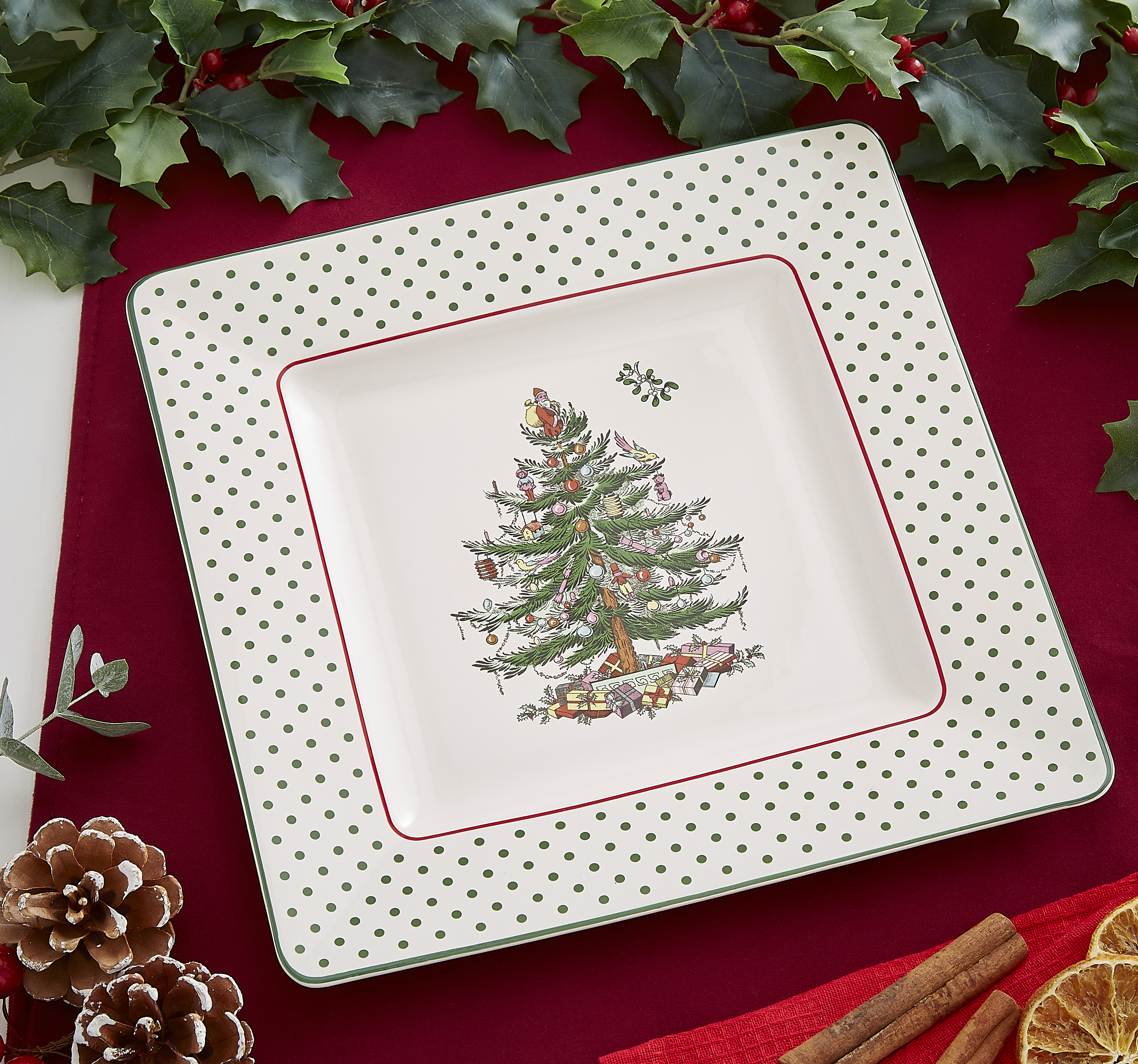 Christmas Tree Polka Dot Square Platter image number null
